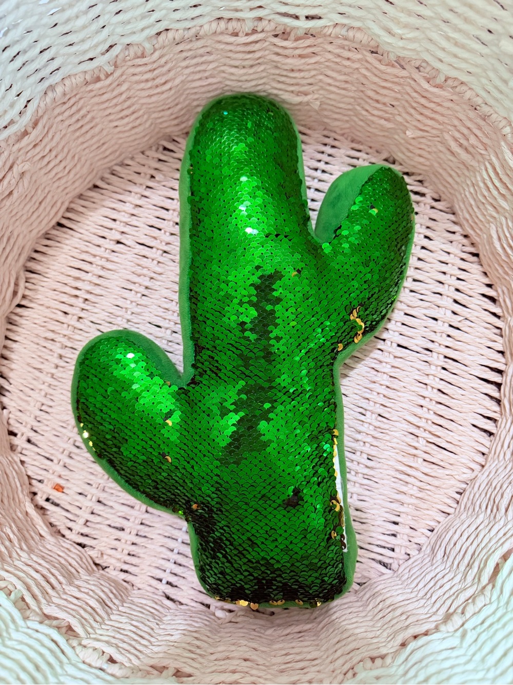 Green‎ Sequin Cactus Throw Pillow Reversible Sequins Plush Accent Pillow